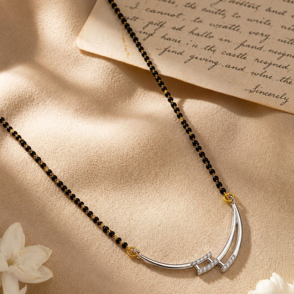 Silver-Plated Cubic Zirconia Studded & Beaded Mangalsutra