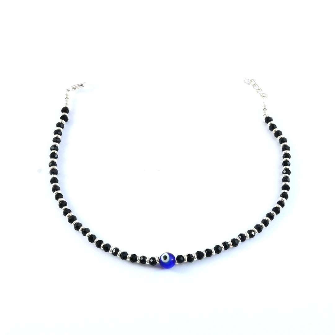 Silver-Plated Artificial Stones Evil Eye Anklet