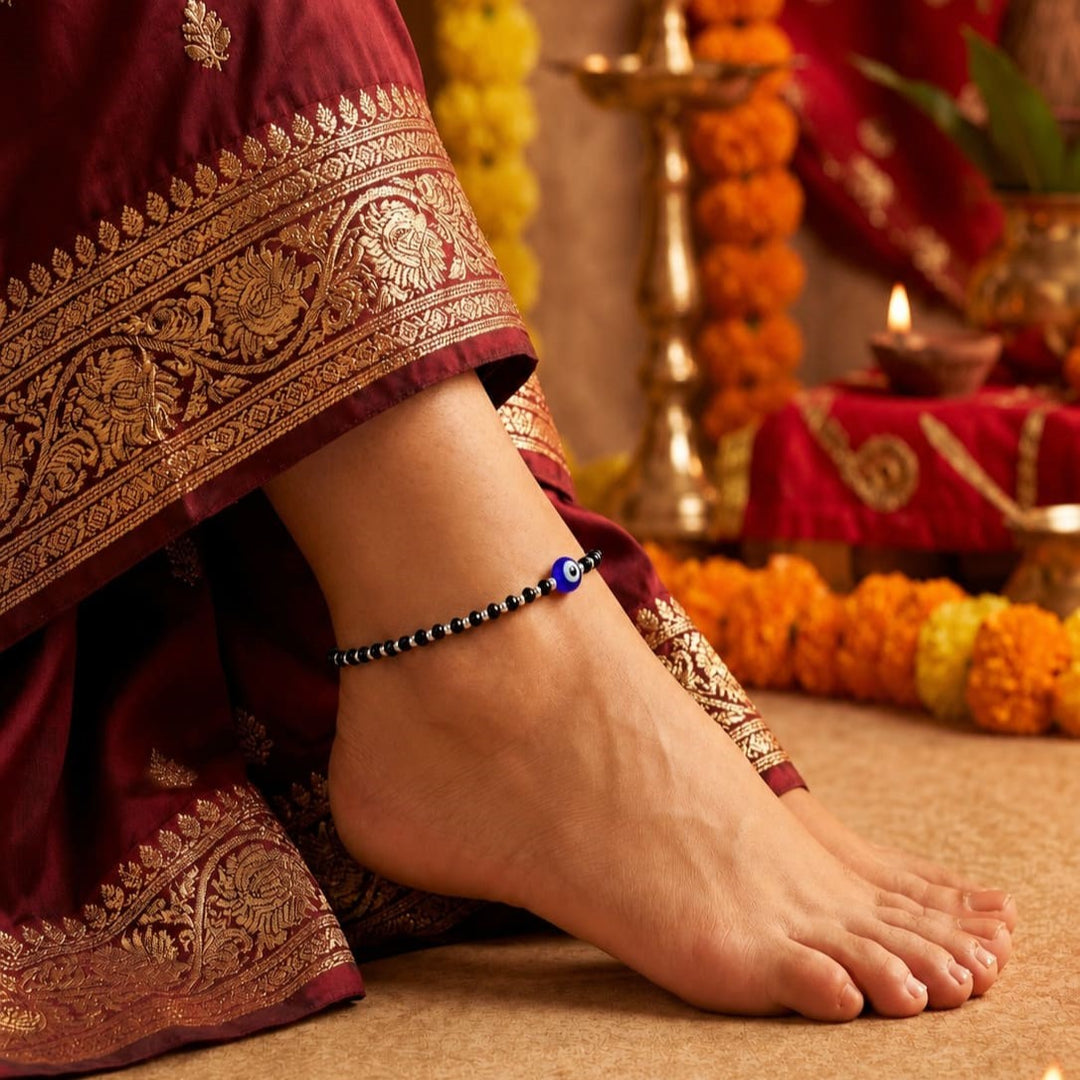 Silver-Plated Artificial Stones Evil Eye Anklet