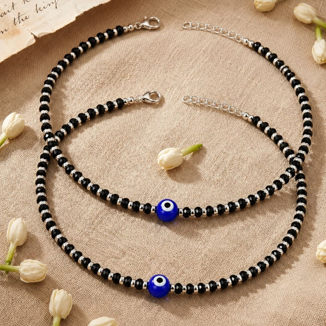 Silver-Plated Artificial Stones Evil Eye Anklet