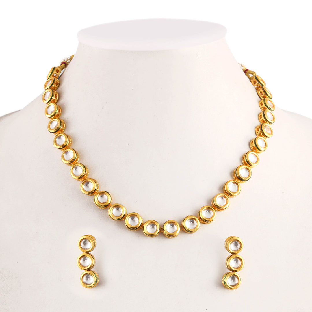 White Gold-Plated Kundan Studded Jewellery Set