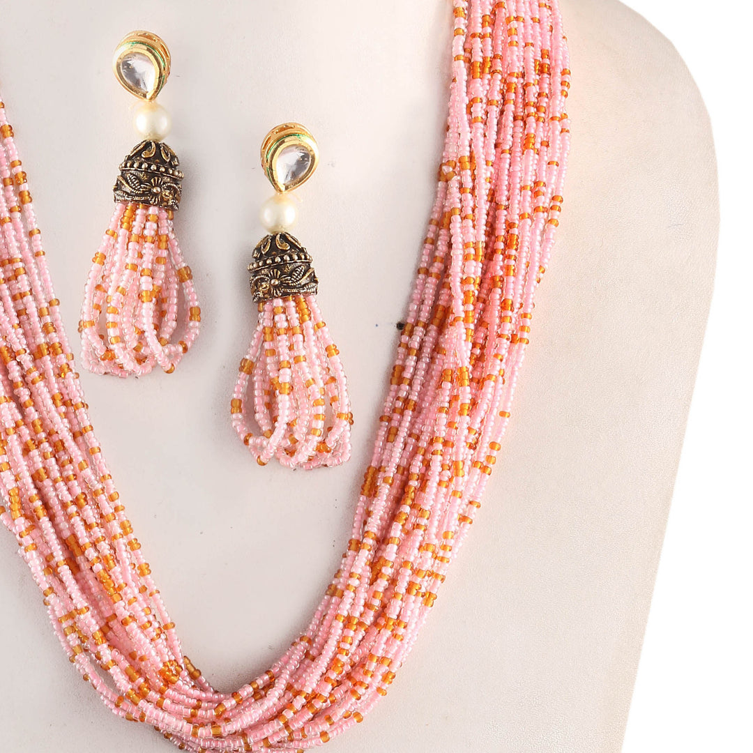 Beaded Multi-Layer Necklace and Tassel Earring Jewellery Set for Women