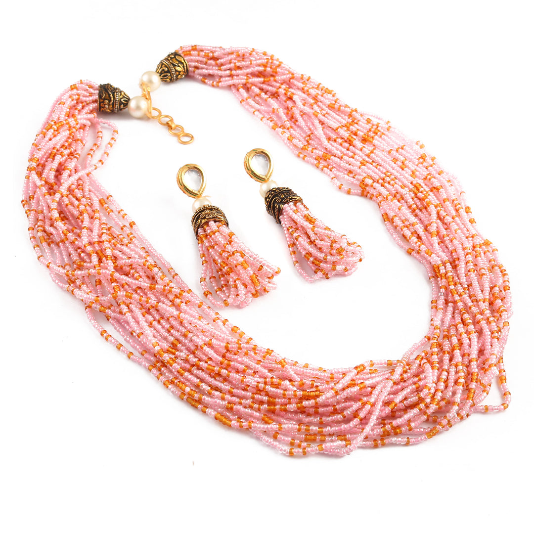 Beaded Multi-Layer Necklace and Tassel Earring Jewellery Set for Women
