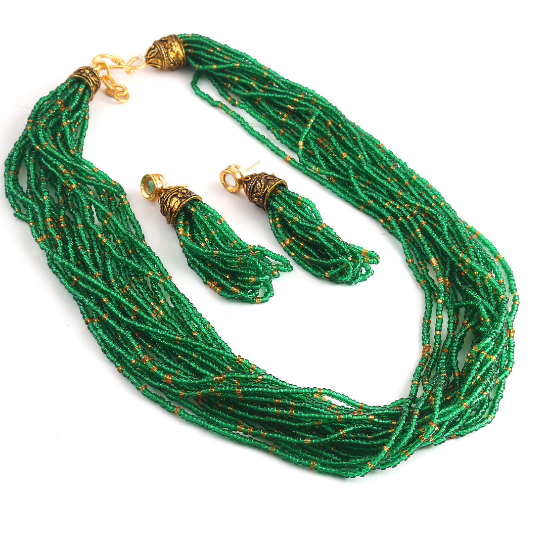 Beaded Multi-Layer Necklace and Tassel Earring Jewellery Set for Women