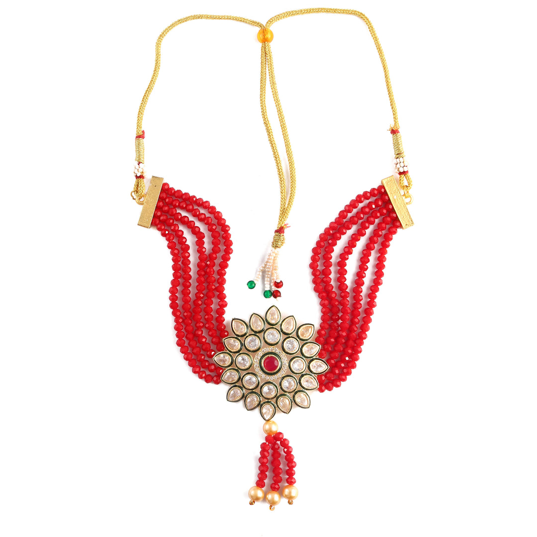 Gold-Plated Kundan Studded & Beaded Jewellery Set