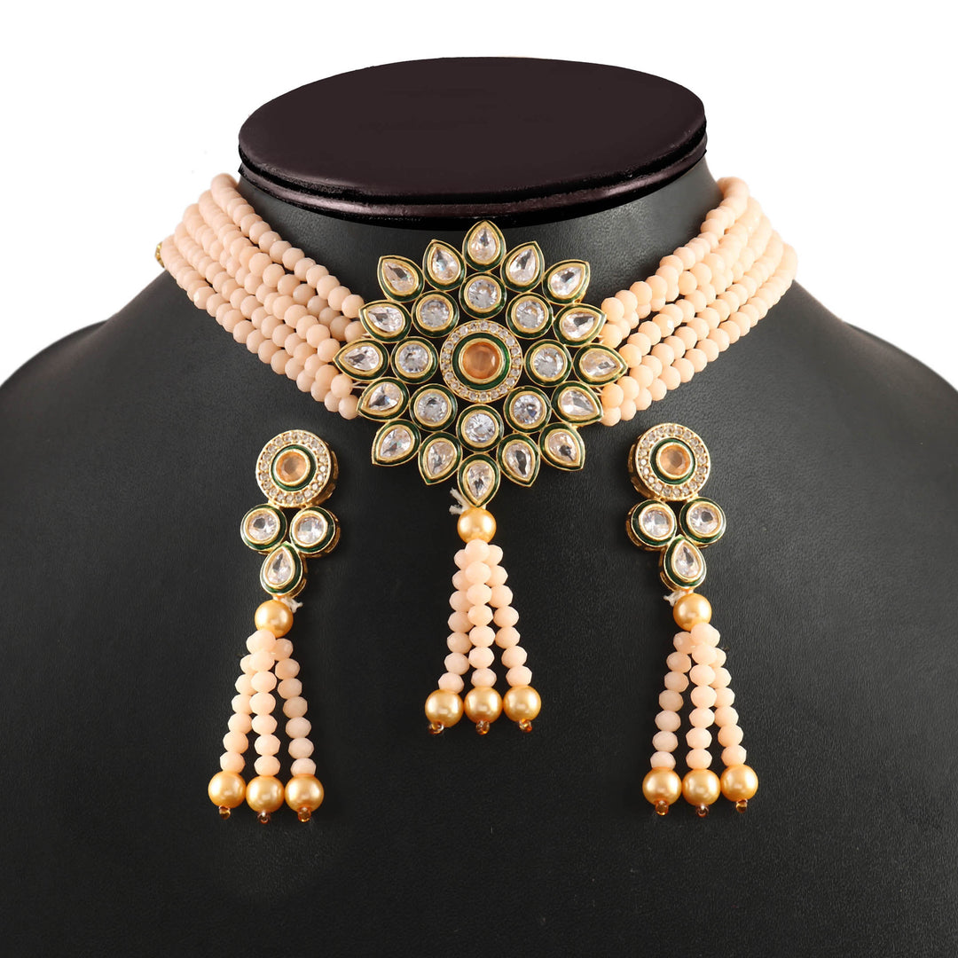 Gold-Plated Kundan Studded & Beaded Jewellery Set