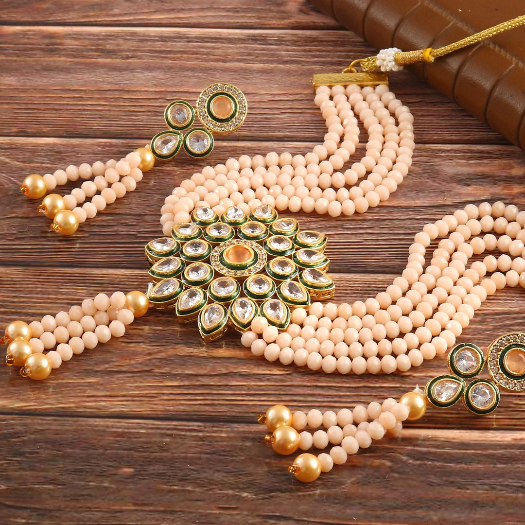 Gold-Plated Kundan Studded & Beaded Jewellery Set