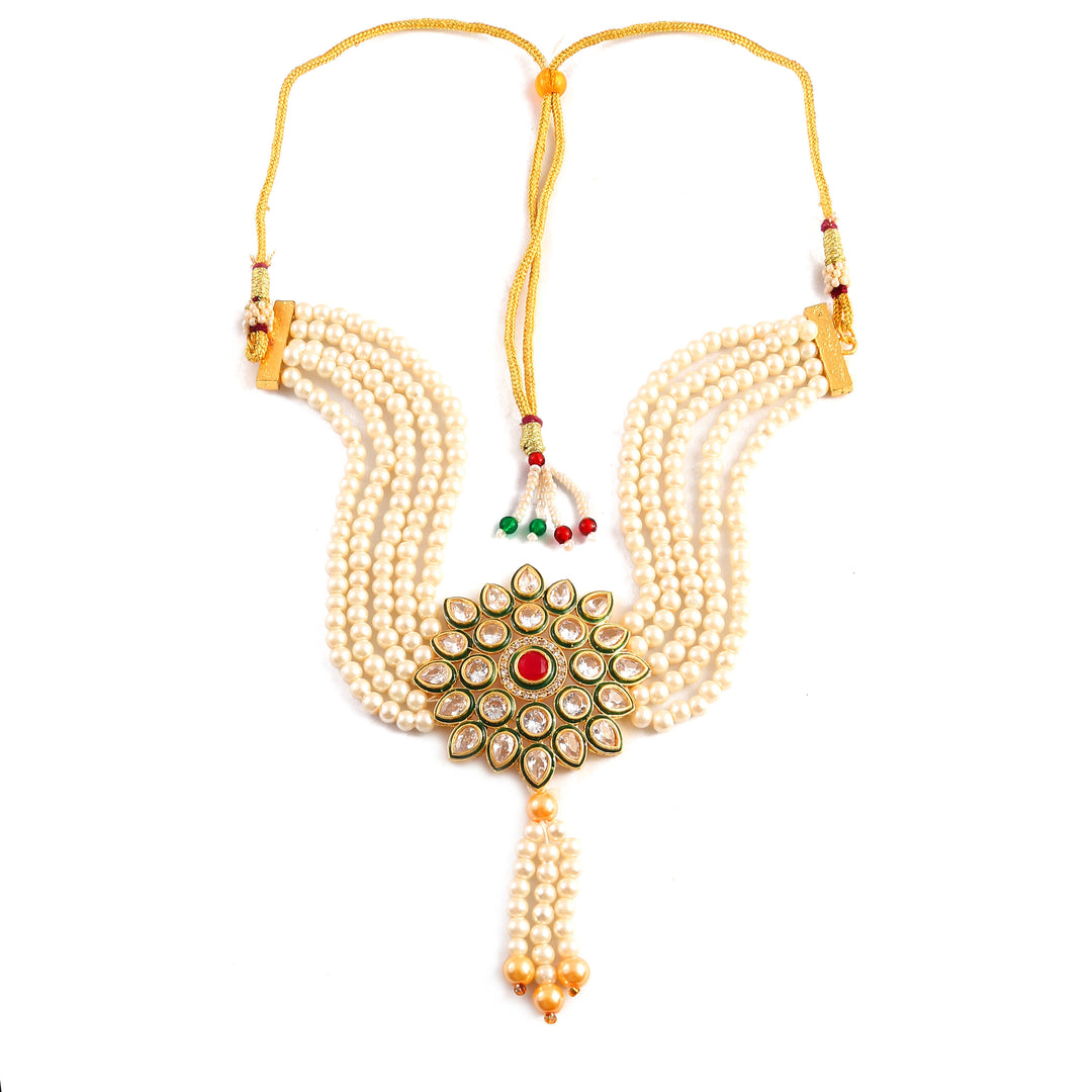 Gold-Plated Kundan Studded & Beaded Jewellery Set
