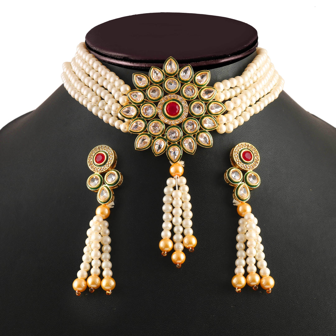 Gold-Plated Kundan Studded & Beaded Jewellery Set