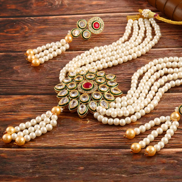 Gold-Plated Kundan Studded & Beaded Jewellery Set