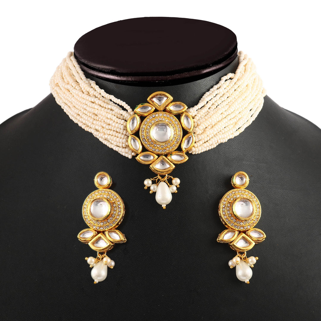 Gold-Plated Kundan Studded & Beaded Jewellery Set