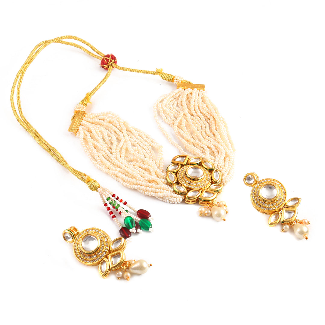 Gold-Plated Kundan Studded & Beaded Jewellery Set