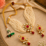 Load image into Gallery viewer, Gold-Plated Kundan Studded &amp; Beaded Jewellery Set
