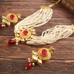 Load image into Gallery viewer, Gold-Plated Kundan Studded &amp; Beaded Jewellery Set
