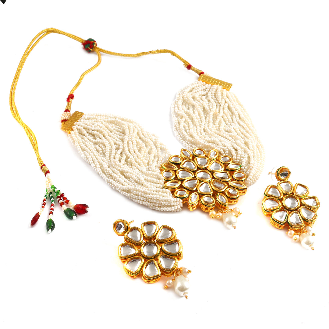 Gold-Plated Kundan Studded & Beaded Jewellery Set