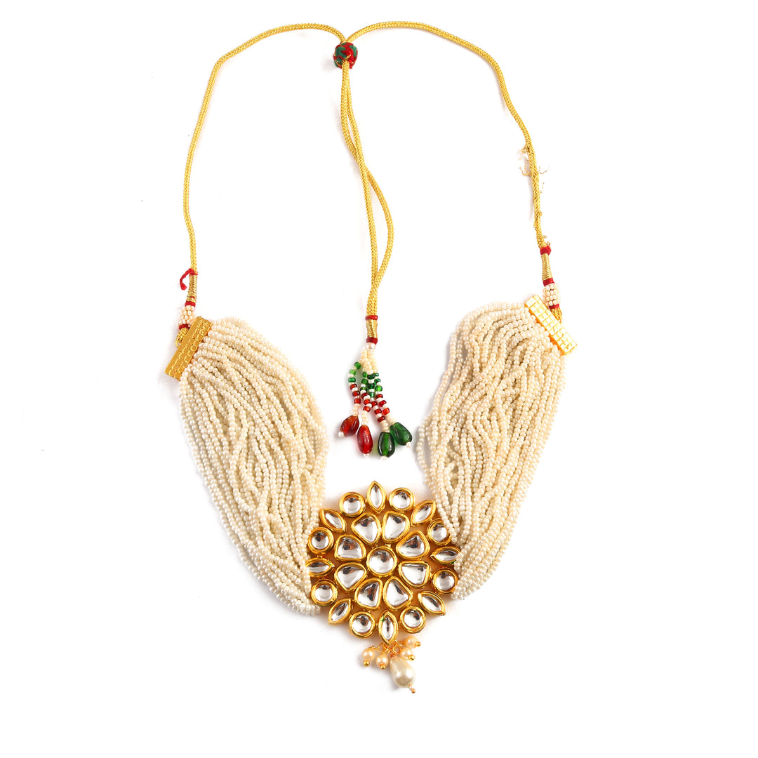 Gold-Plated Kundan Studded & Beaded Jewellery Set