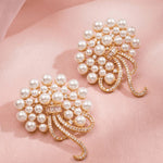 Load image into Gallery viewer, Elegant Gold-Plated White Pearl and American Diamond Floral Oversized Stud Earrings

