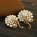 Load image into Gallery viewer, Elegant Gold-Plated White Pearl and American Diamond Floral Oversized Stud Earrings
