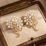Load image into Gallery viewer, Elegant Gold-Plated White Pearl and American Diamond Floral Oversized Stud Earrings
