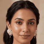 Load image into Gallery viewer, Elegant Gold-Plated White Pearl and American Diamond Floral Oversized Stud Earrings
