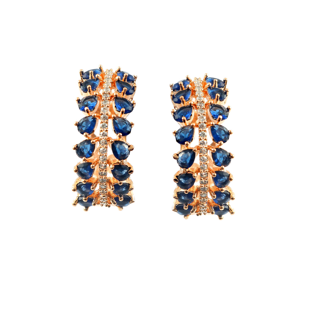 Rose Gold Plated Cubic Zirconia & Crystal Studded Half-Hoop Earrings