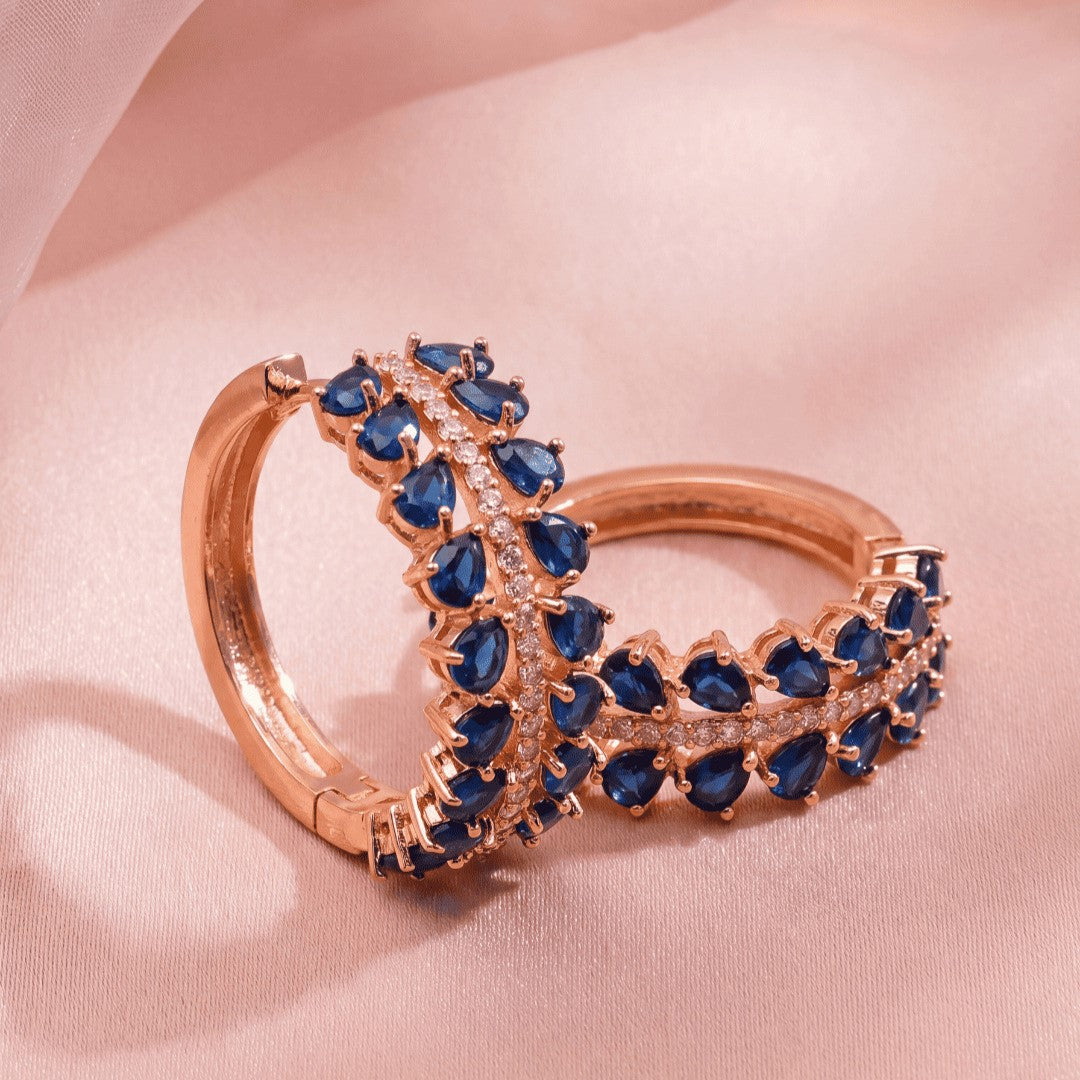 Rose Gold Plated Cubic Zirconia & Crystal Studded Half-Hoop Earrings