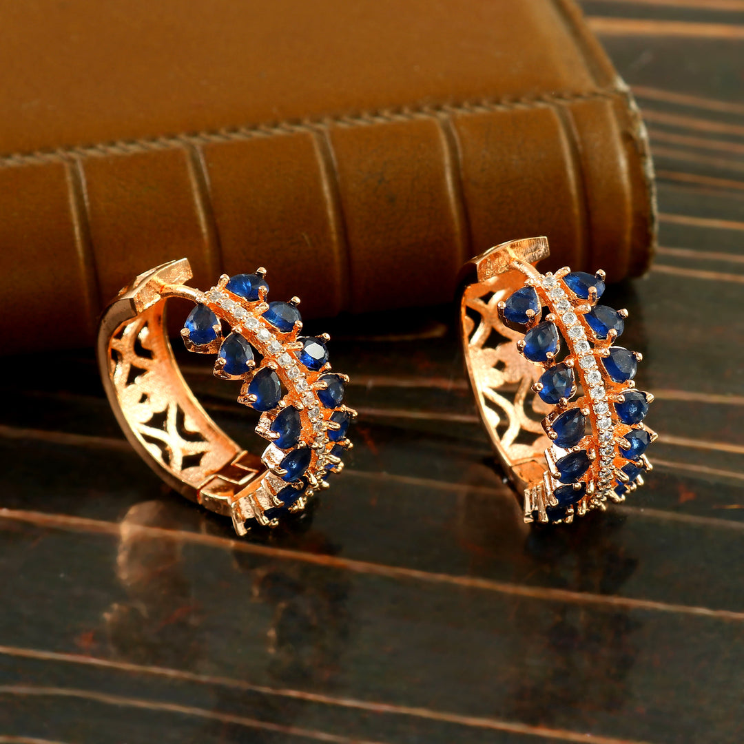 Rose Gold Plated Cubic Zirconia & Crystal Studded Half-Hoop Earrings