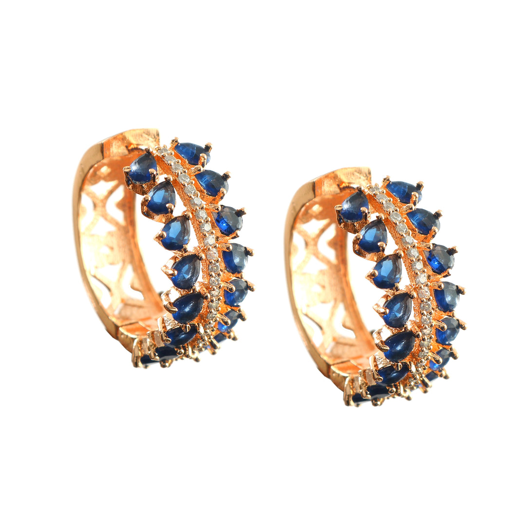 Rose Gold Plated Cubic Zirconia & Crystal Studded Half-Hoop Earrings