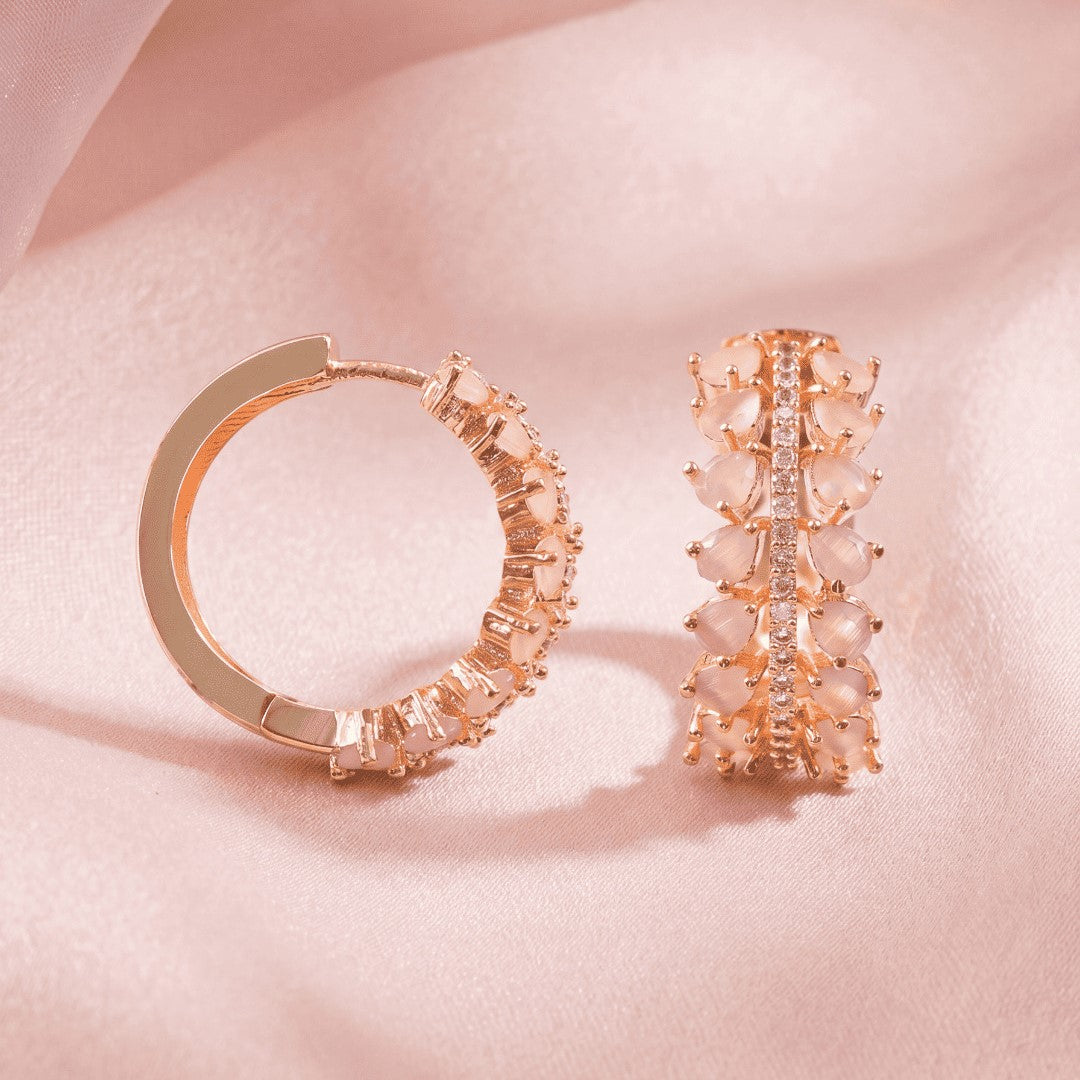 Rose Gold Plated Cubic Zirconia & Crystal Studded Half-Hoop Earrings