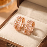 Load image into Gallery viewer, Rose Gold Plated Cubic Zirconia &amp; Crystal Studded Half-Hoop Earrings
