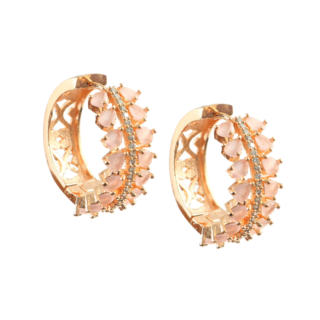 Rose Gold Plated Cubic Zirconia & Crystal Studded Half-Hoop Earrings