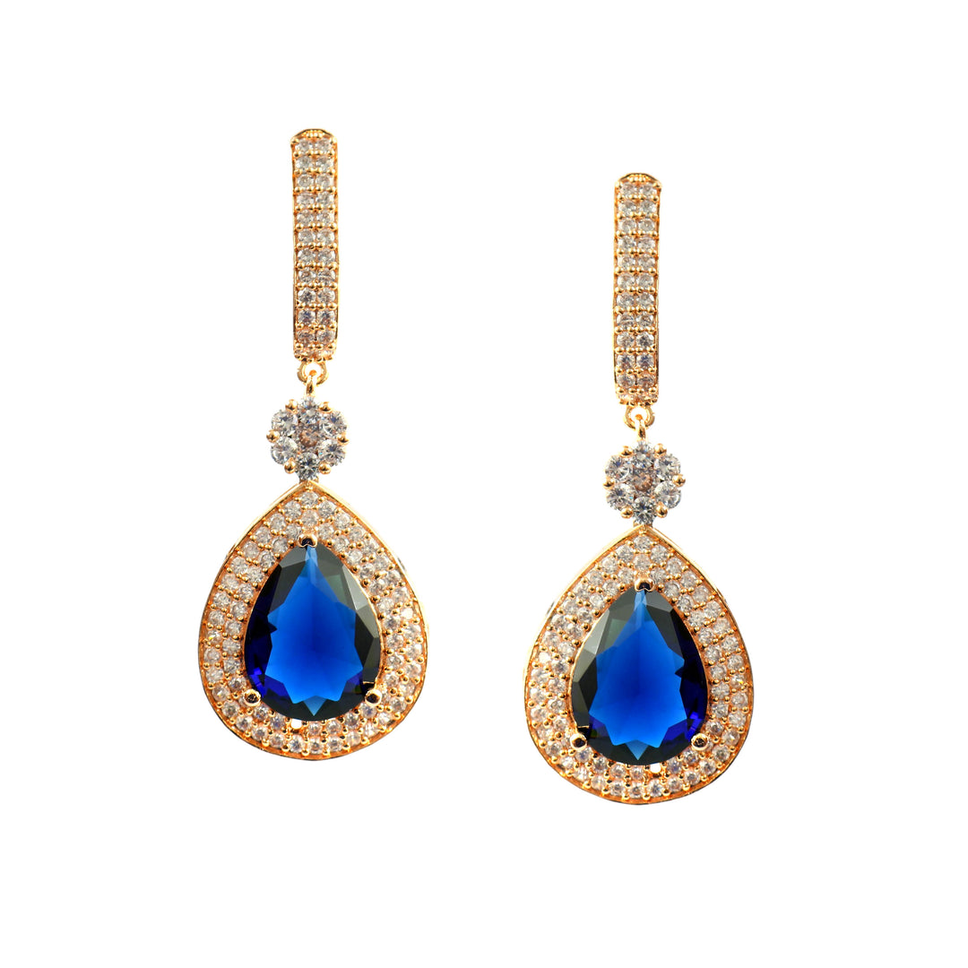 Elegant Rose Gold-Plated Cubic Zirconia  Studded Teardrop Crystal Drop Earrings