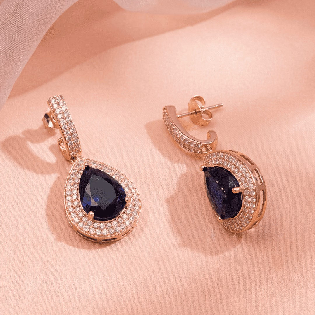 Elegant Rose Gold-Plated Cubic Zirconia  Studded Teardrop Crystal Drop Earrings
