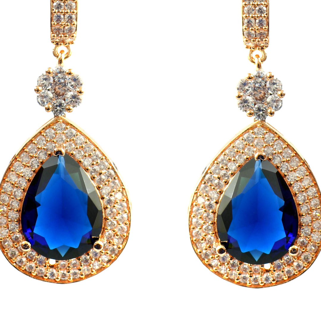 Elegant Rose Gold-Plated Cubic Zirconia  Studded Teardrop Crystal Drop Earrings