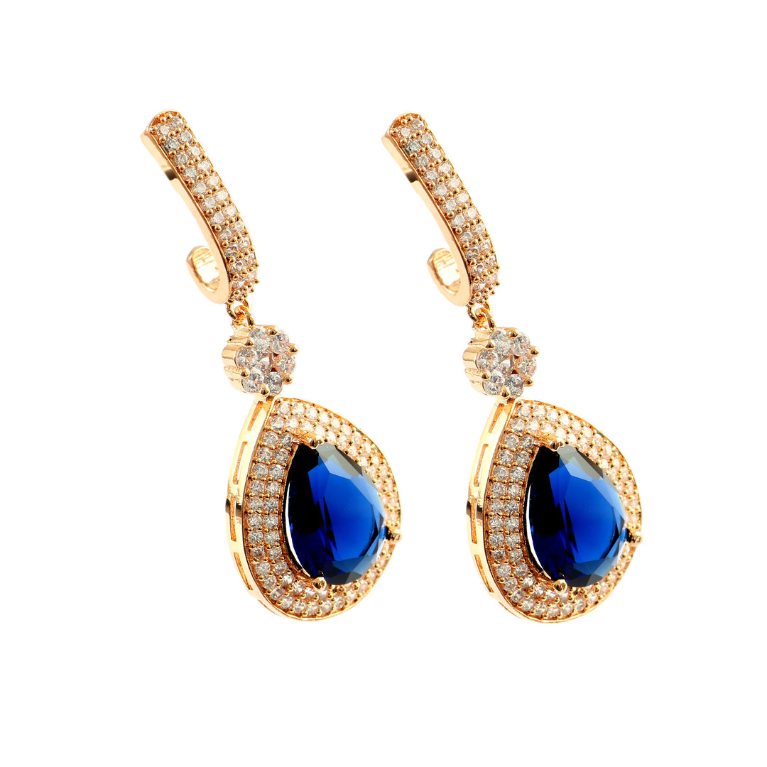 Elegant Rose Gold-Plated Cubic Zirconia  Studded Teardrop Crystal Drop Earrings