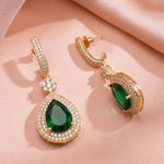 Load image into Gallery viewer, Elegant Rose Gold-Plated Cubic Zirconia  Studded Teardrop Crystal Drop Earrings
