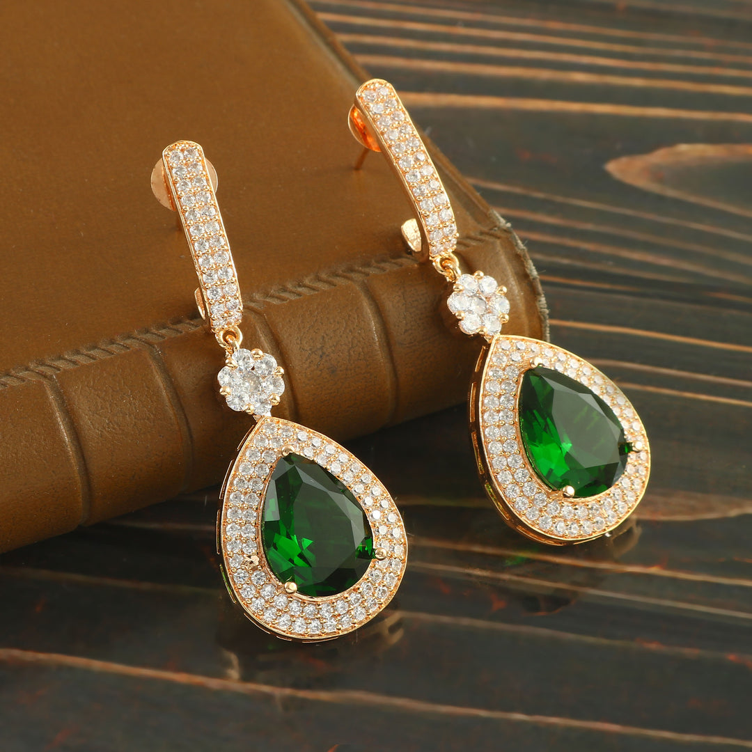 Elegant Rose Gold-Plated Cubic Zirconia  Studded Teardrop Crystal Drop Earrings