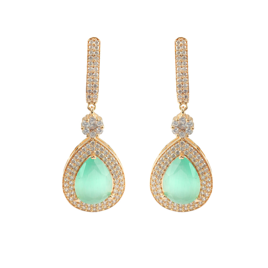 Elegant Rose Gold-Plated Cubic Zirconia  Studded Teardrop Crystal Drop Earrings