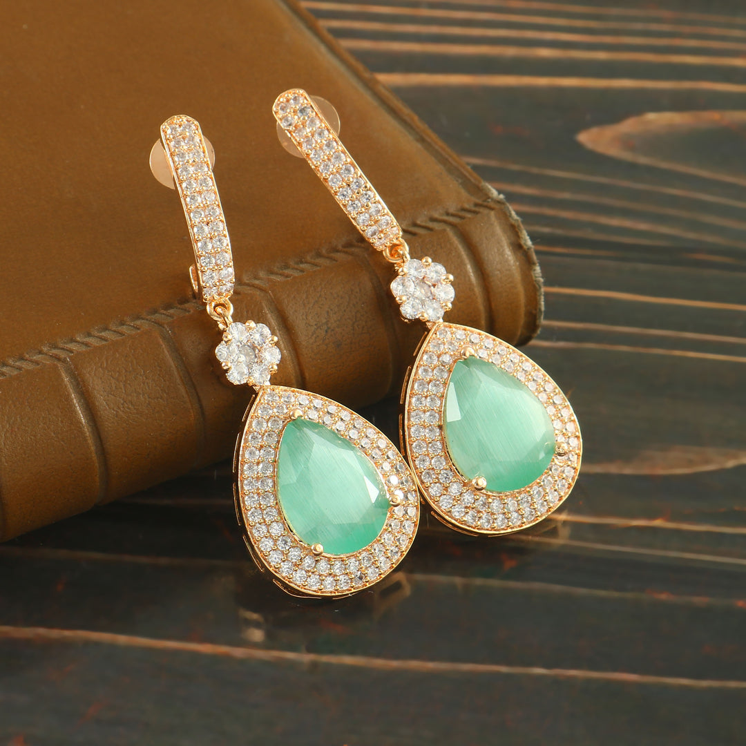 Elegant Rose Gold-Plated Cubic Zirconia  Studded Teardrop Crystal Drop Earrings
