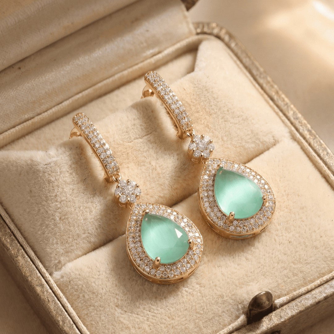 Elegant Rose Gold-Plated Cubic Zirconia  Studded Teardrop Crystal Drop Earrings