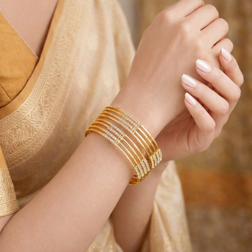 Set Of 2 Gold-Plated AD-Studded Bangles