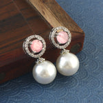 Load image into Gallery viewer, Silver-Plated Cubic Zirconia Studded &amp; Pearls Beaded Circular Drop Earrings
