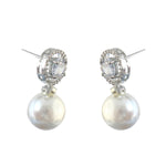 Load image into Gallery viewer, Silver-Plated Cubic Zirconia Studded &amp; Pearls Beaded Circular Drop Earrings
