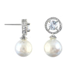 Load image into Gallery viewer, Silver-Plated Cubic Zirconia Studded &amp; Pearls Beaded Circular Drop Earrings
