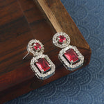 Load image into Gallery viewer, Silver-Plated Cubic Zirconia Studded Square Drop Earrings
