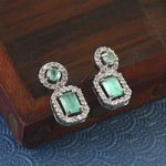 Load image into Gallery viewer, Silver-Plated Cubic Zirconia Studded Square Drop Earrings
