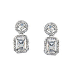 Load image into Gallery viewer, Silver-Plated Cubic Zirconia Studded Square Drop Earrings
