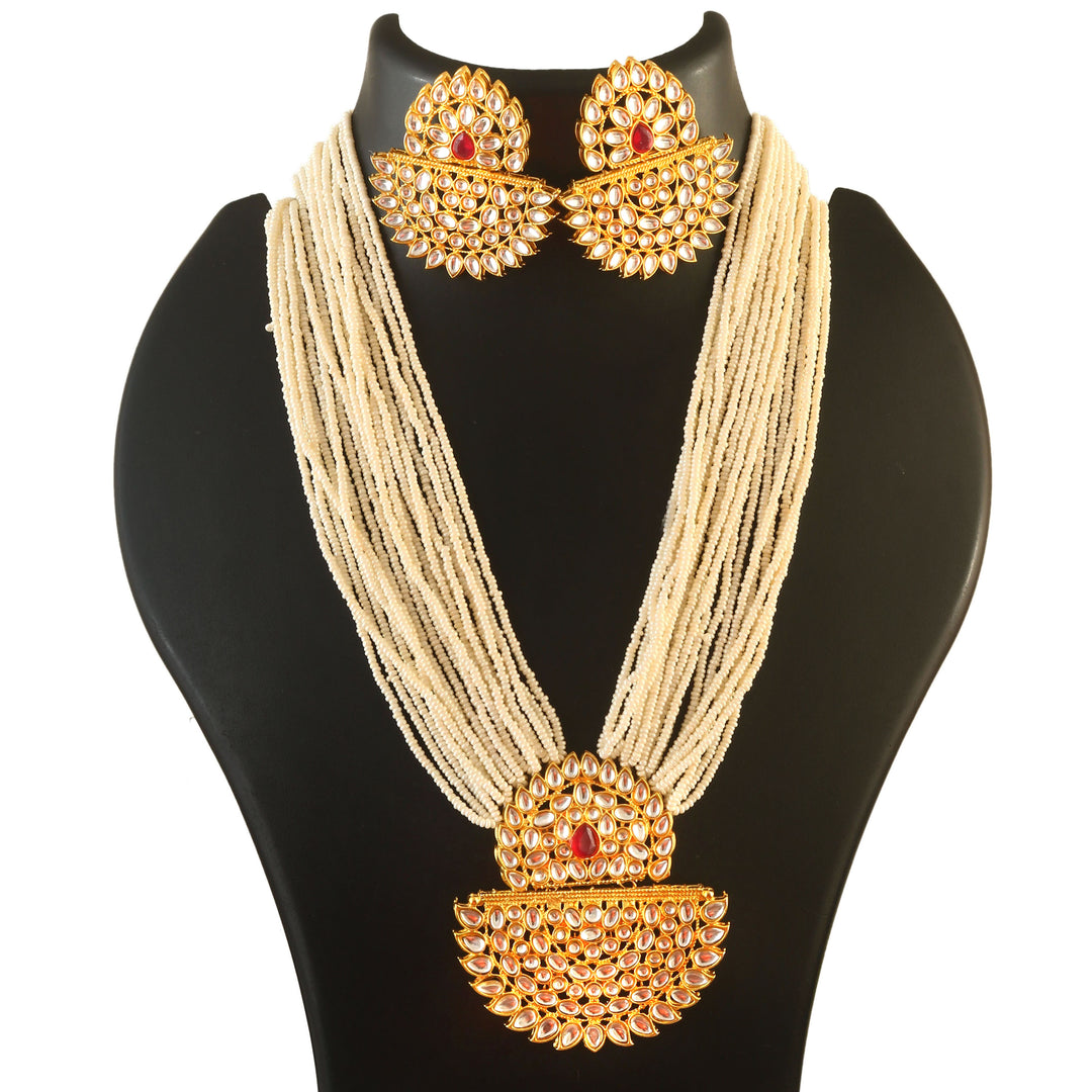 Gold-Plated Kundan Studded & Pearls Beaded Jewellery Set