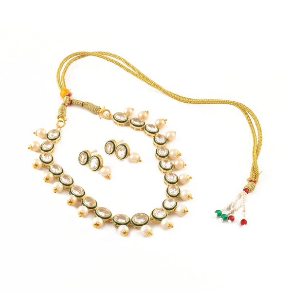 Women's Ethnic Gold Plated Kundan and Pearl Choker Necklace Set