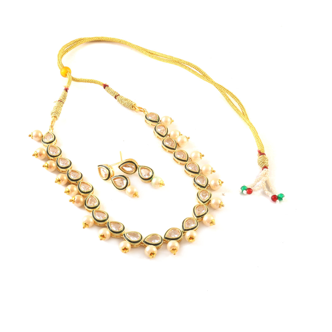Women's Ethnic Gold Plated Kundan and Pearl Choker Necklace Set